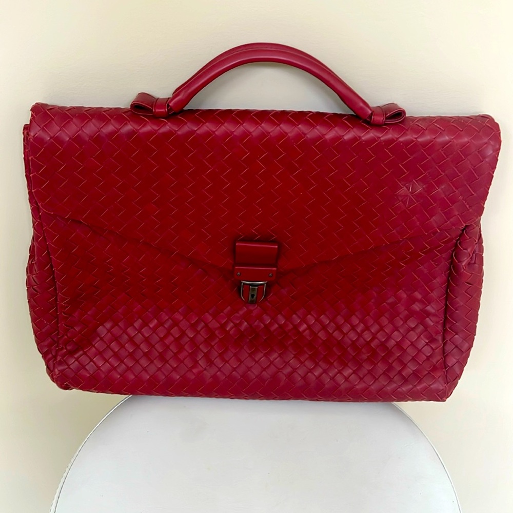 Bottega Venata and Intrecciato Napa leather briefcase Red GRADUATION GIFT!